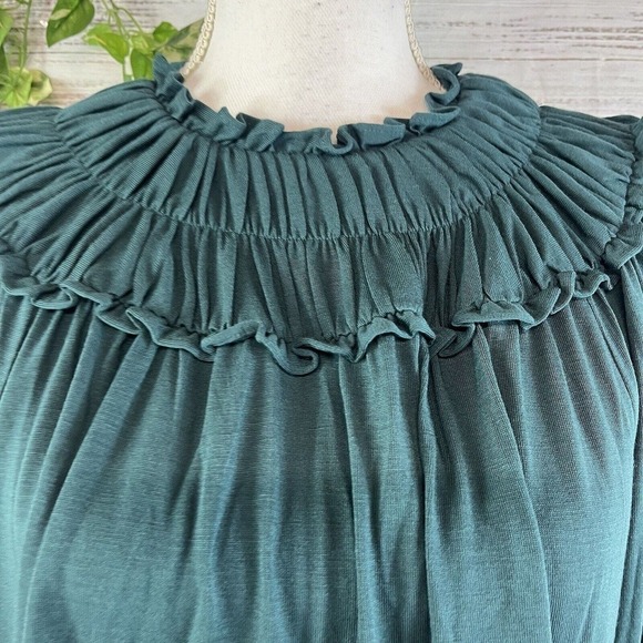Ann Taylor Blouse Top sz Extra Small Teal Jersey Smocking Prairie Modest Stretch - Picture 5 of 14
